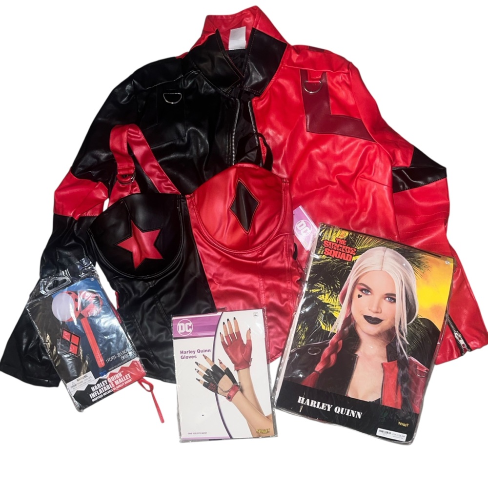 Harley Quinn red and black costume size L/XL Bundle